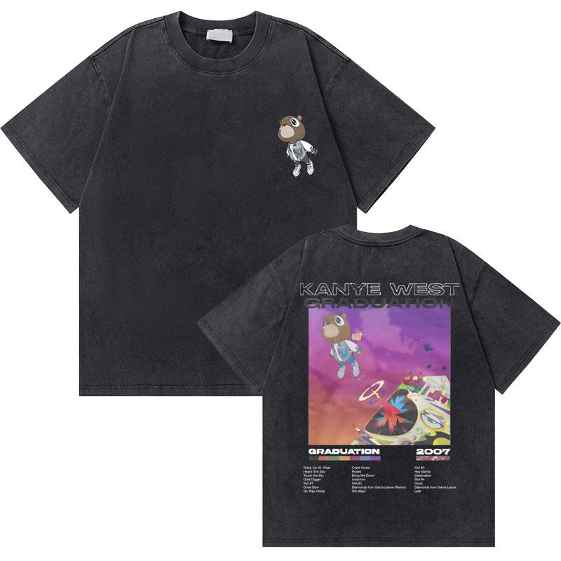 Washed Vintage Rapper Kanye West Music Album Cover Logo Graphic Tshirt THE LIFE OF PABLO T Shirt Men Hip Hop Oversized Tshirts S