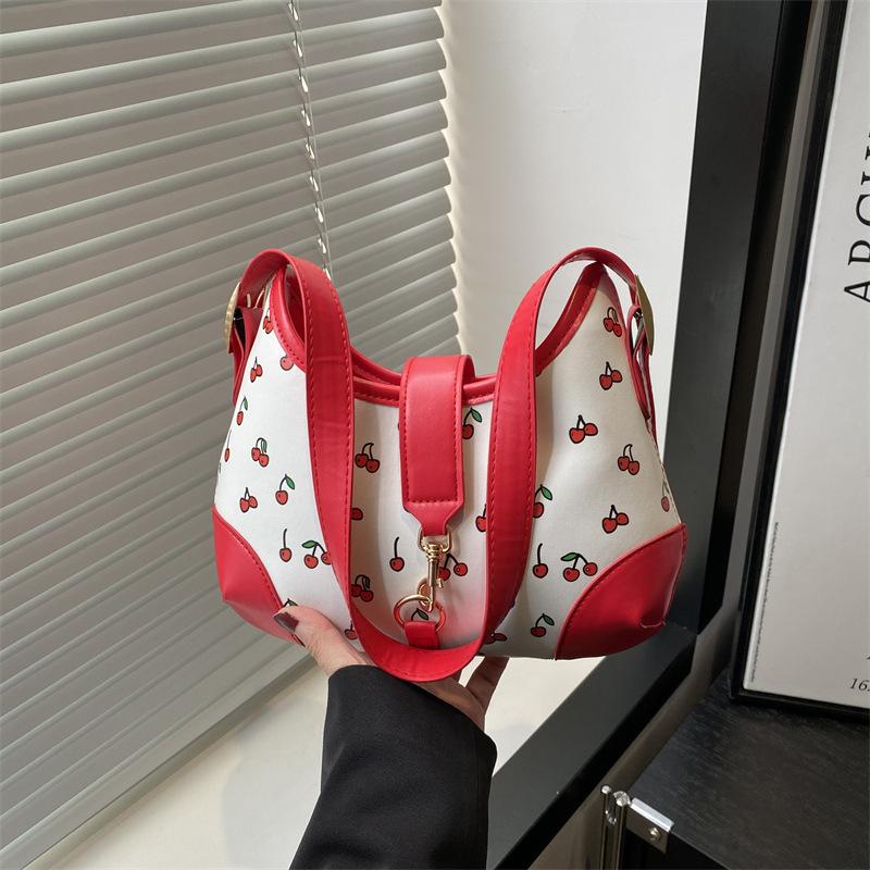 Niche Design Sense Cute Cherry Print Bag Women's 2025 New Large-capacity Versatile Ins Shoulder Bag