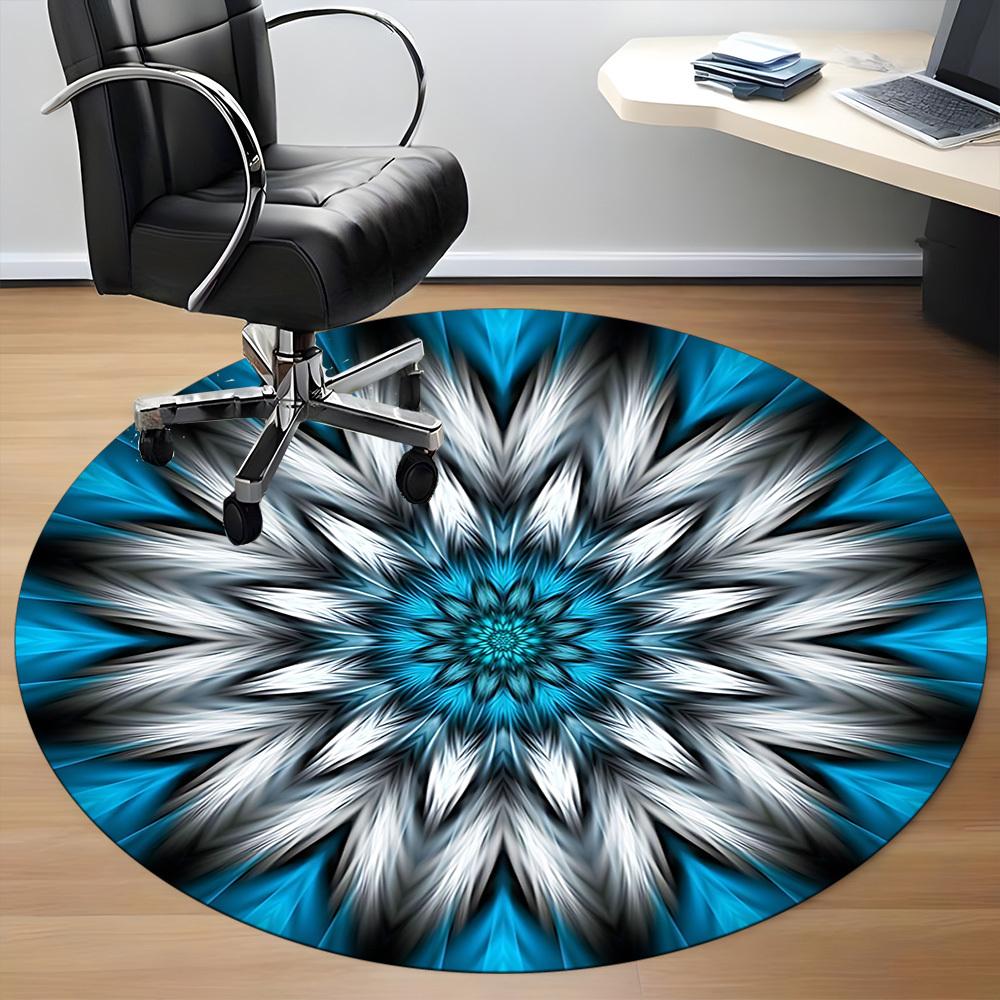 1pc Blue Abstract Mandala Chair Carpet for Office, Round Polyester Mat, Indoor Decor for Office, Washable Non-slip Carpet yy251219033
