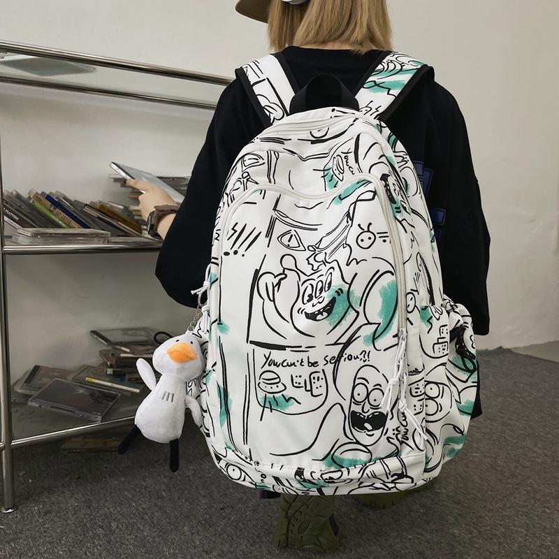 Fashion graffiti print schoolbag female cool backpack simple college high school backpack