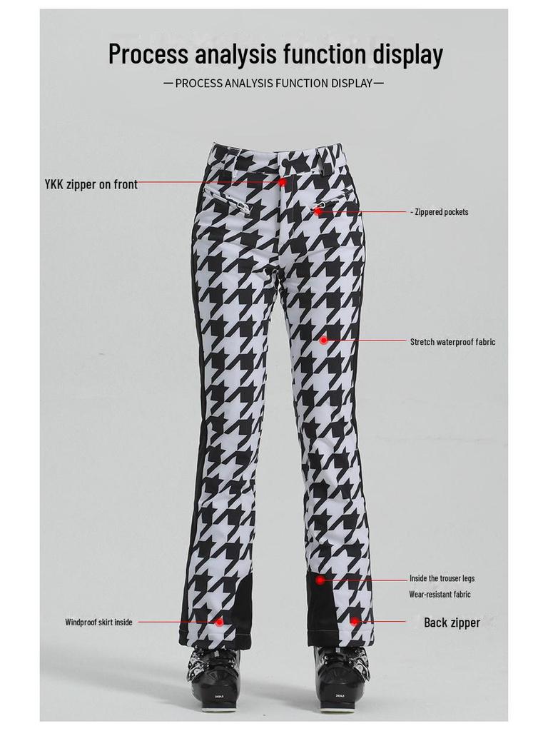 Dámské kostkované lyžařské kalhoty nového stylu: Větruodolné, Voděodolné, Elastické, Odolné proti oděru a Hřejivé Dvouvrstvé Venkovní Vybavení.