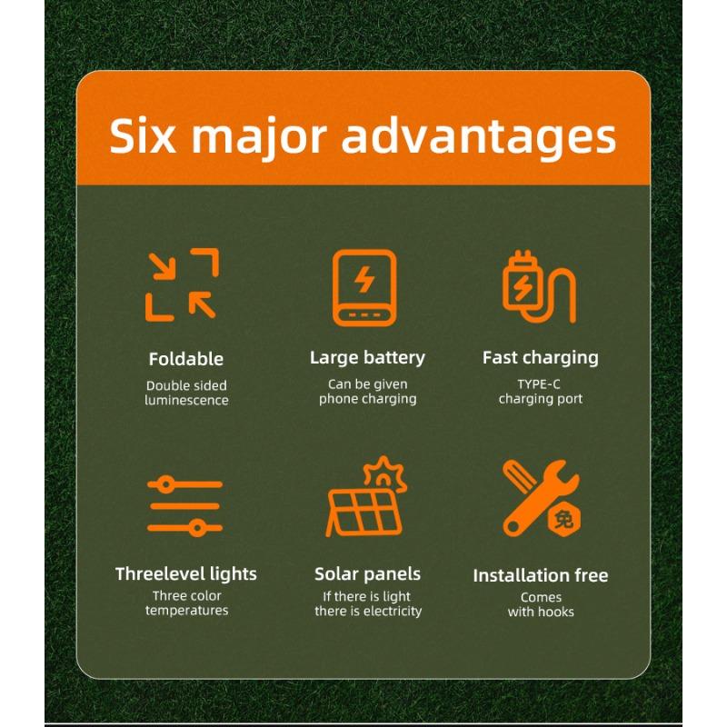 1000LM Faltbare LED Campinglampe, Solar-/USB-wiederaufladbar - Powerbank, Wasserdicht, Haken für Außenarbeiten, Notfall, Nachtfischen