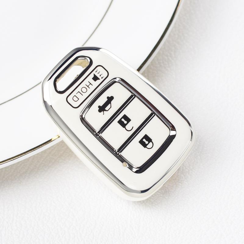 

Серебристая кромка для Honda CRV Jazz HR-V HRV Accord CIVIC 4 кнопки Автомобильный чехол-брелок Держатель Защитник ТПУ Чехол для ключа автомобиля Аксессуары белый
