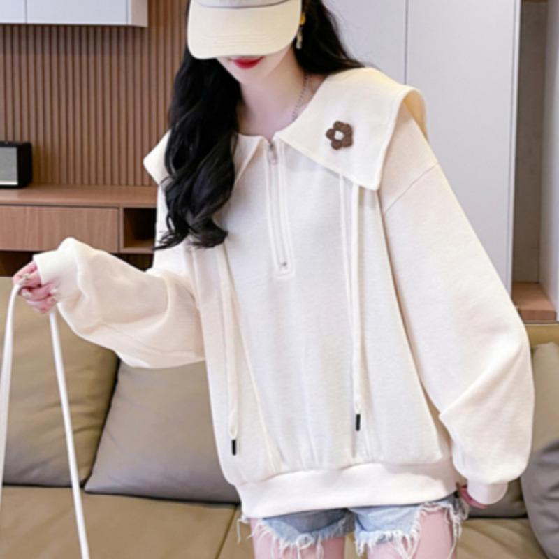 Frühling Neuer Damen Waffel Marine Kragen Dünner Langarmpullover