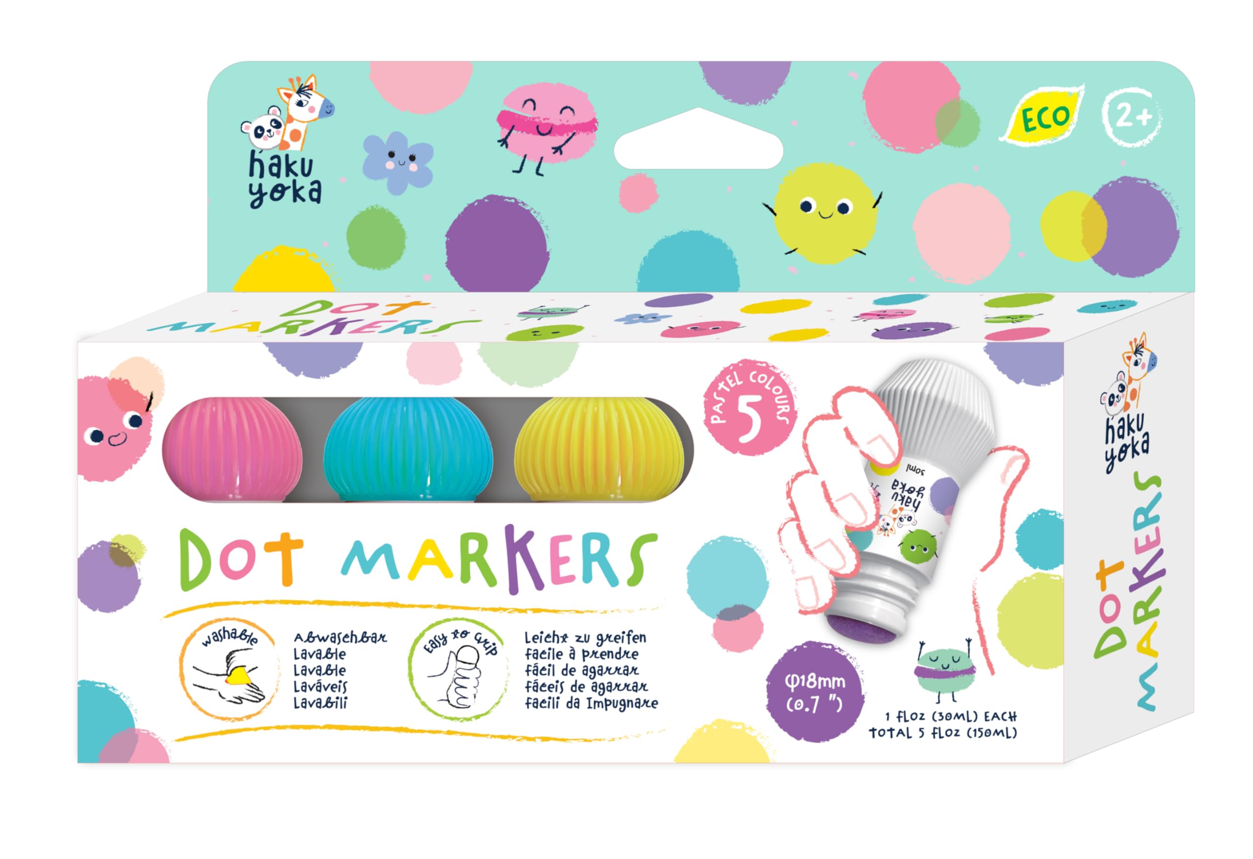 

BorneLund Haku Yoka Pom Pom Markers, 5 Pastel Colors, for ages 2 and up, HK233116