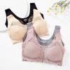 Women Lace Bra Front Closure Thin Cup Floral Lace Bra Plus Size Ruffled Trim Push Up Bra Full Cup Lace Bras Ladies Bralette