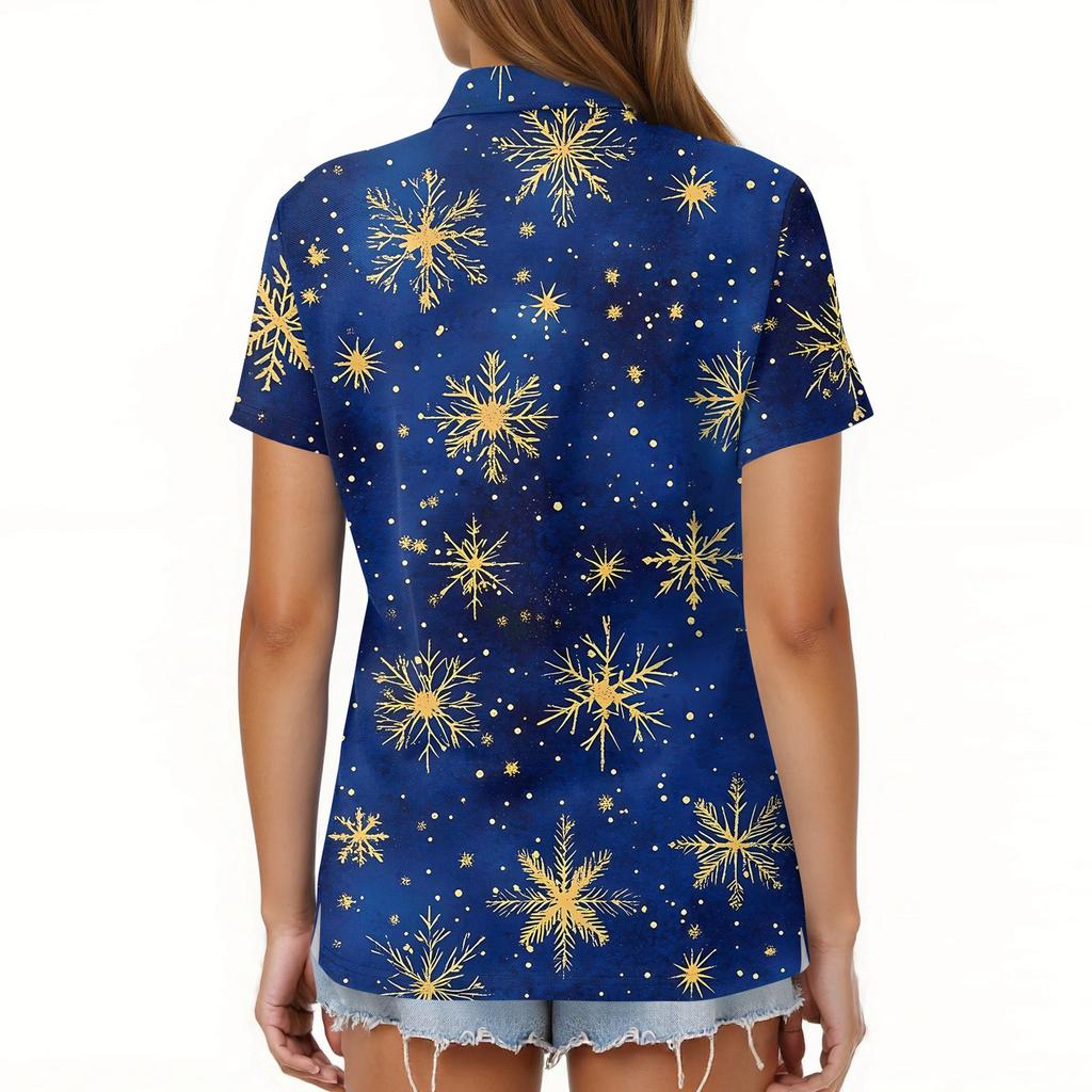 Women's Fashion Casual Lapel Short Sleeve Christmas Print Shirt Women's Button Up Tops