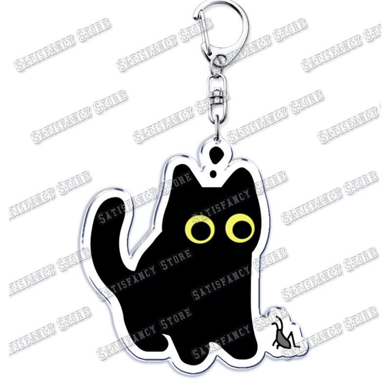 Cute Kawaii Little Black Cat Acrylic Keychains Funny Pet Kitty Keyring for Accessories Bag Pendant Key Chain Jewelry Fans Gifts