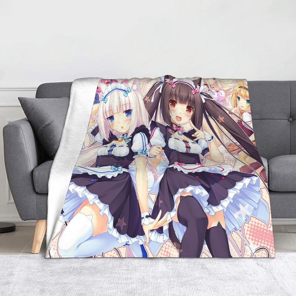 Nekopara Coconut Cinnamon Azuki Flannel Blanket Anime Chocola Vanilla Sexy Gir Vintage Throw Blankets for Home 150*125cm Quilt
