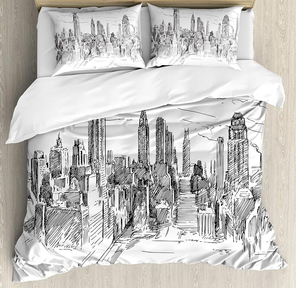 New York Bedding Set Comforter Duvet Cover Pillow Shams NYC That Never Sleeps Reflections On Manhat Bedding Cover Double Bed Set
