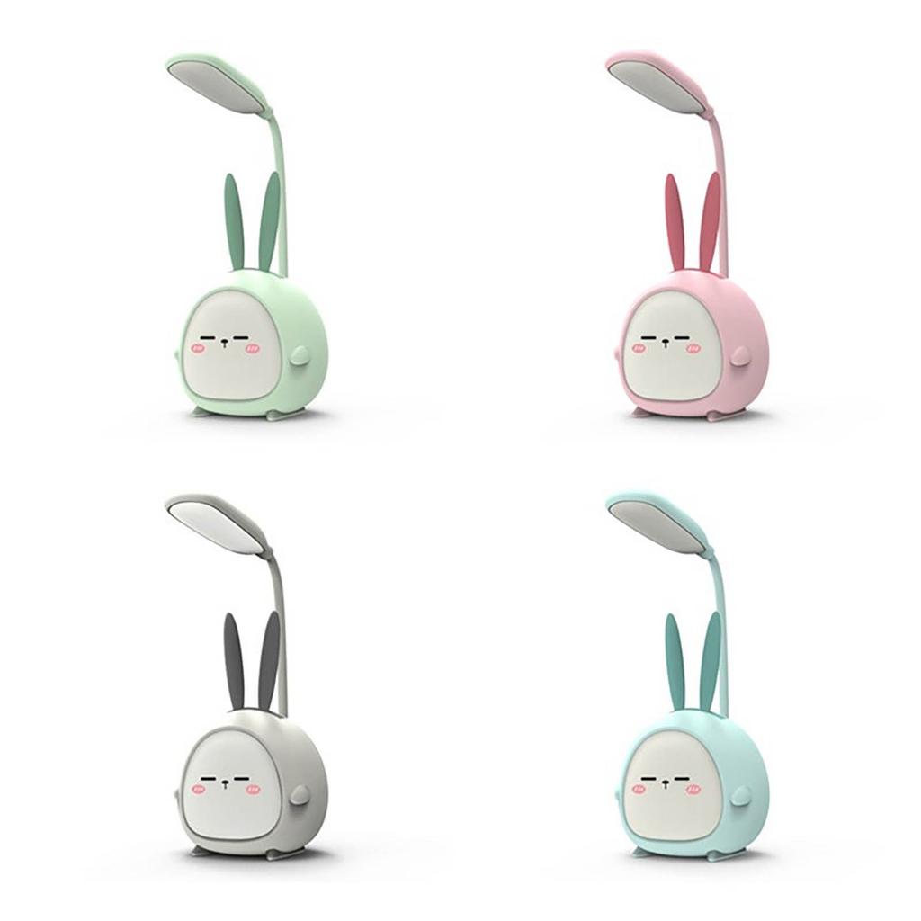 USB Rechargeable LED Desk Lamp with Adjustable Neck and Cute Bunny Design for Bedroom Office Study Table Lighting