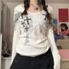 2KWEIRD 2000s Aesthetic T Shirt Graphic Cross Wings Print Long Sleeve Tops Y2k Women Clothes Fairycore Grunge Tee Streetwear