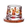Drehbares Whiskey-Glas mit Holzständer, Handbemalter rotierender Tumbler für Bar, Schreibtischspielzeug zur Stressbewältigung Geschenk