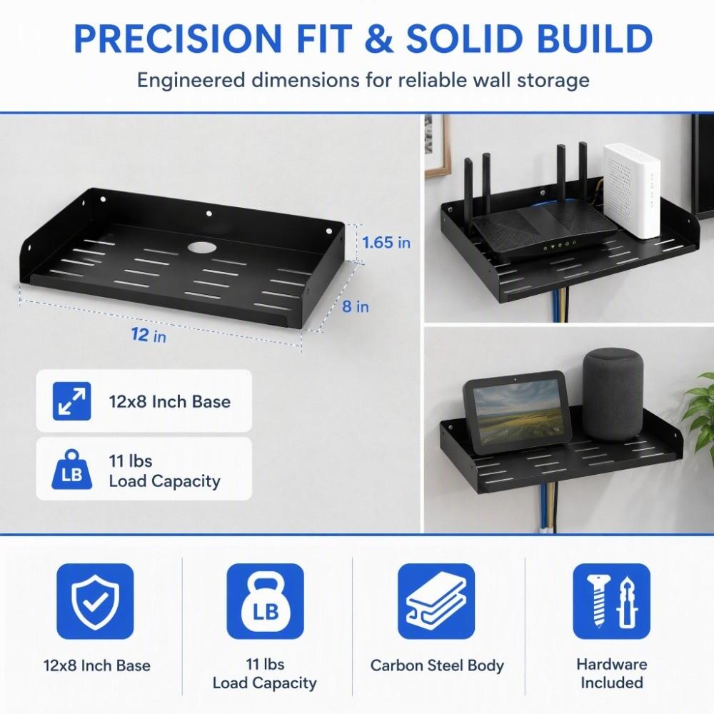 2 Pack Carbon Steel Floating Shelf 12" X 8" Display Shelf Floating Wall Shelf For DVD Player