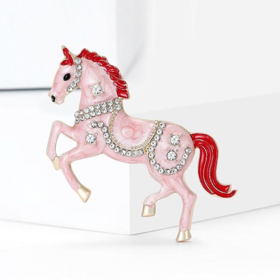 Brooch Pin Galloping Horse Enamel Rhinestones Studded Brooch Chinese Zodiac Year of Horse Brooch Clothing Decoration