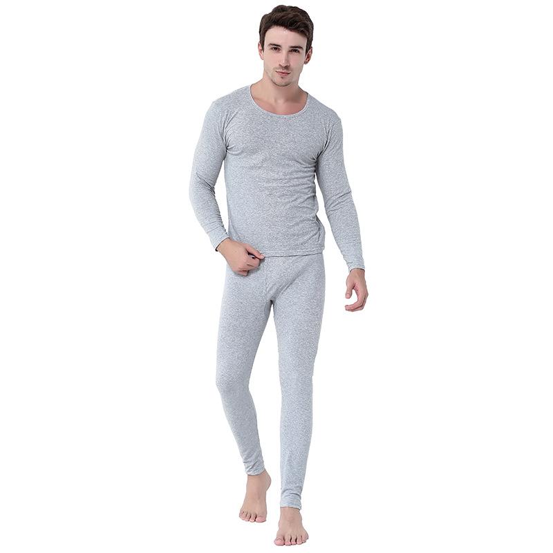Men's Slim Fit Cotton Flannel Base Layer Set - Youth Round Neck Thin Autumn Underwear