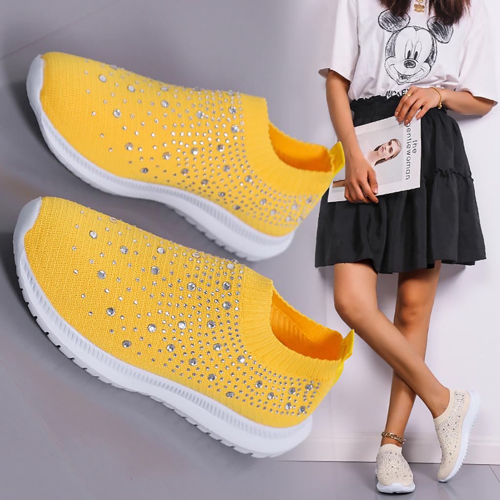 Large Size Spring New Fashion Casual Rhinestone Flying Weaving Women's Sports Style Casual Shoes