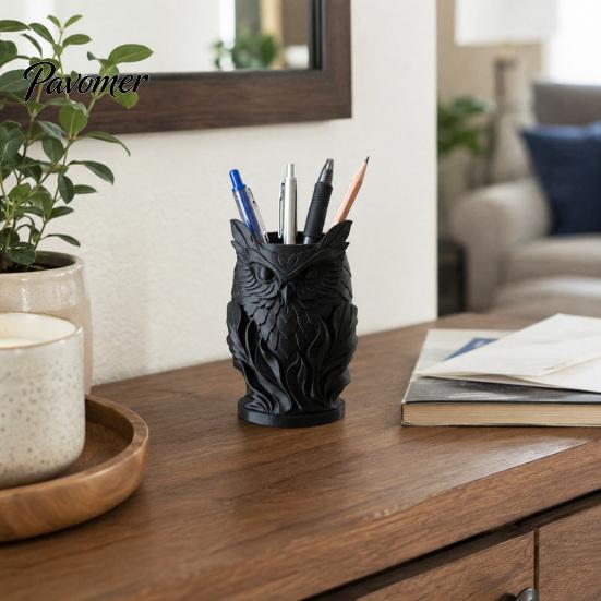 Durable Pla Stationery Holder 3D Printed Owl Pen Holder, Creative Desk Organizer for Office Stationery, Vintage Style Stand Retro Relief Animal
