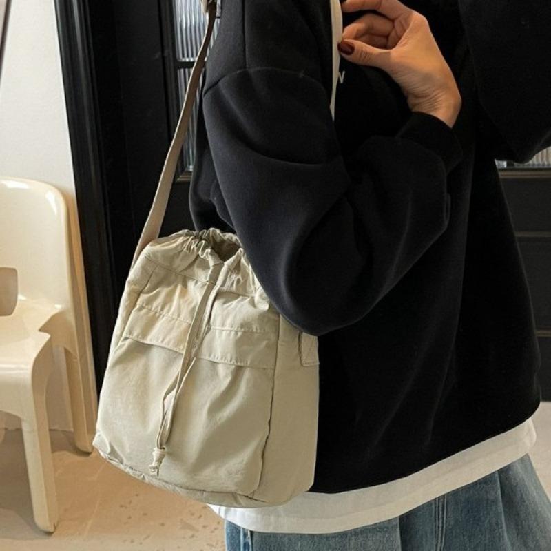 New Nylon Satchel Solid Color Simple Shoulder Bag Lightweight Small Cloth Bag Fashionable Versatile Messenger Bag Retro Women's Bag