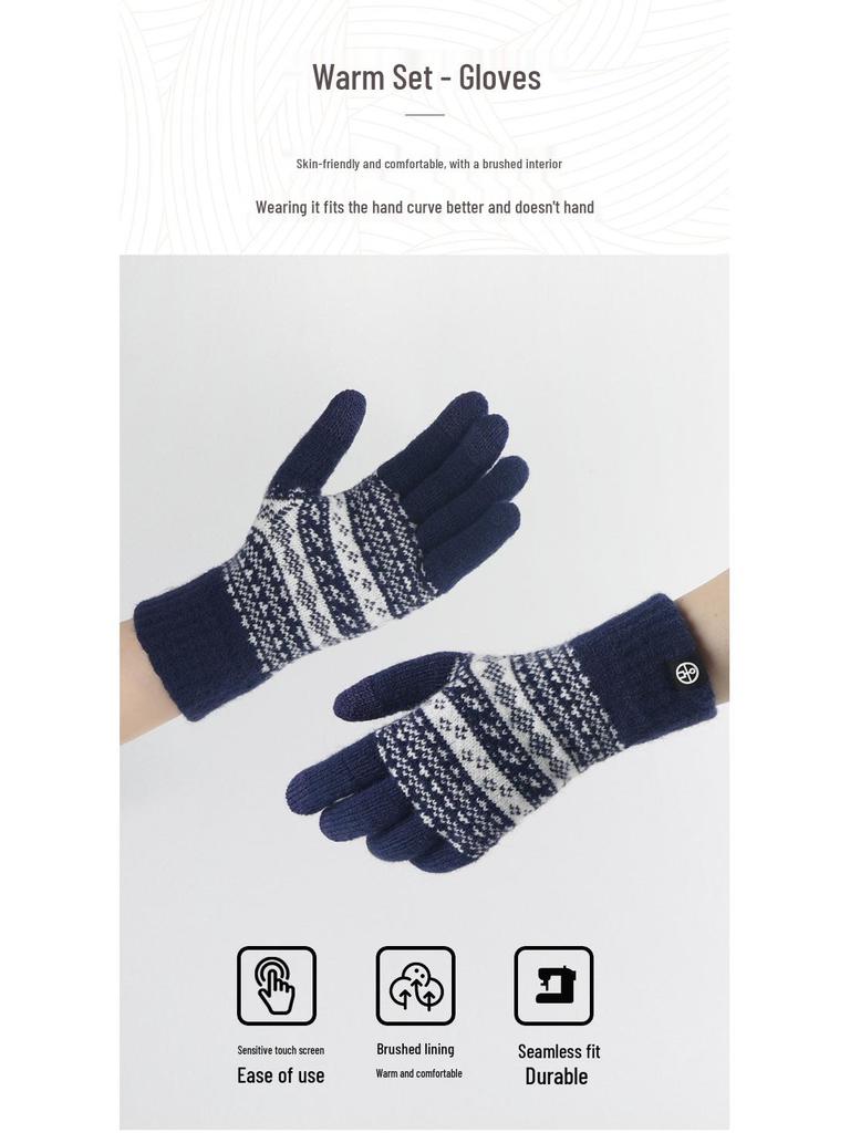 European & American Winter Knitted Hat, Scarf, and Gloves Set - Windproof Jacquard Design