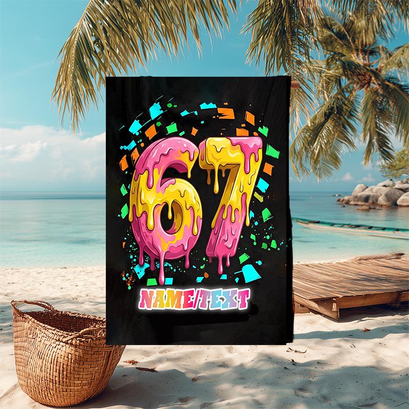 1PC Custom Name Colorful Numbers Beach Towel Highly Absorbent And Sand-Resistant Towel for Swimming, Pool, Yoga, And Travel Lightweight