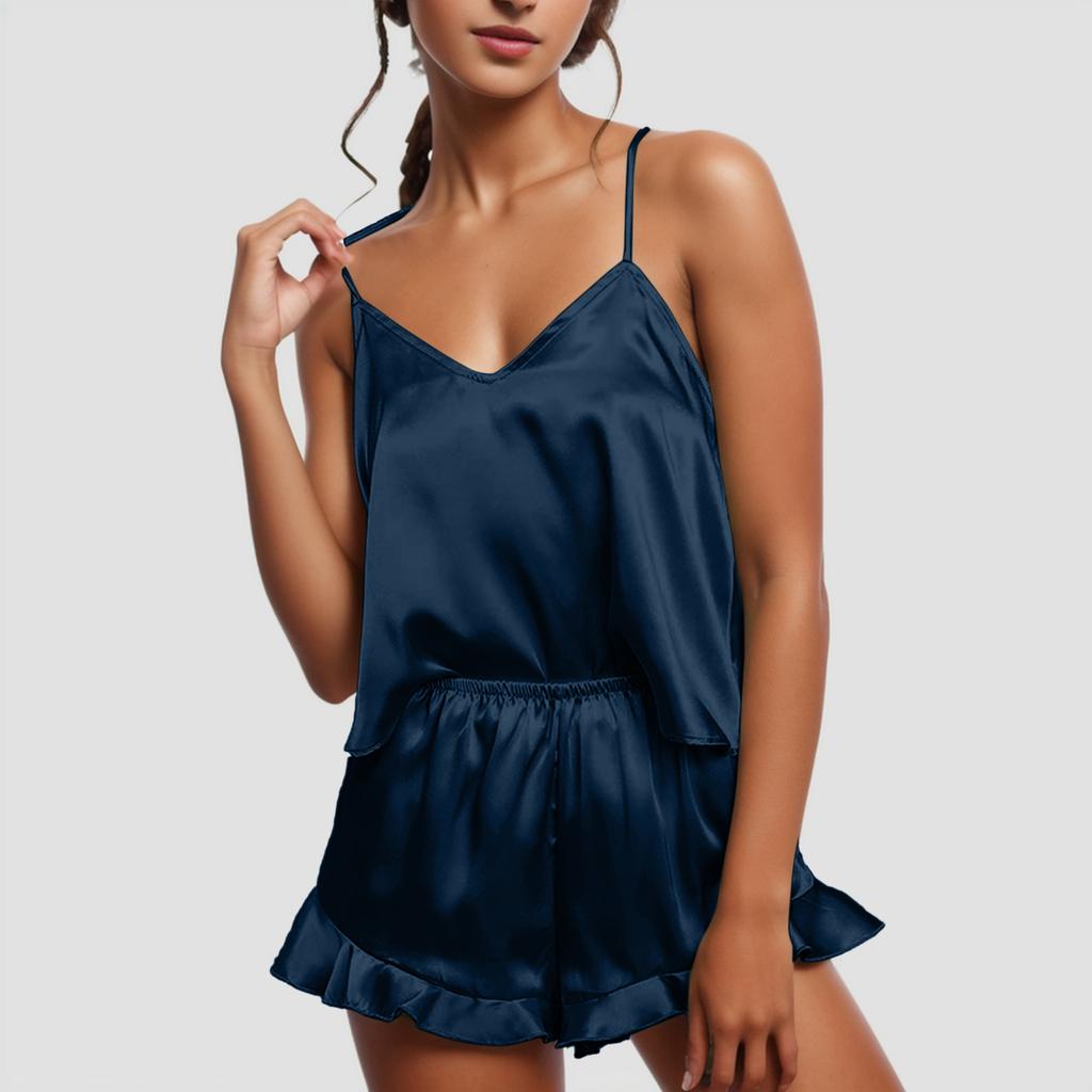 Women's Fashion Loose-Fit Strapless Sleeveless Top And Shorts Set Casual Pajama Set