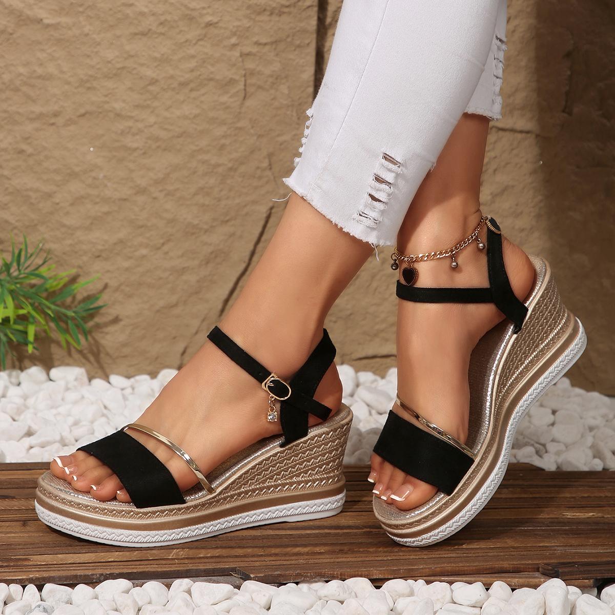 

Модные женские сандалии Новые повседневные туфли на платформе и высоком каблуке для женщин Клинья Роскошные модные сандалии Летний комфорт Сексуальные сандалии Женские 43 чёрный