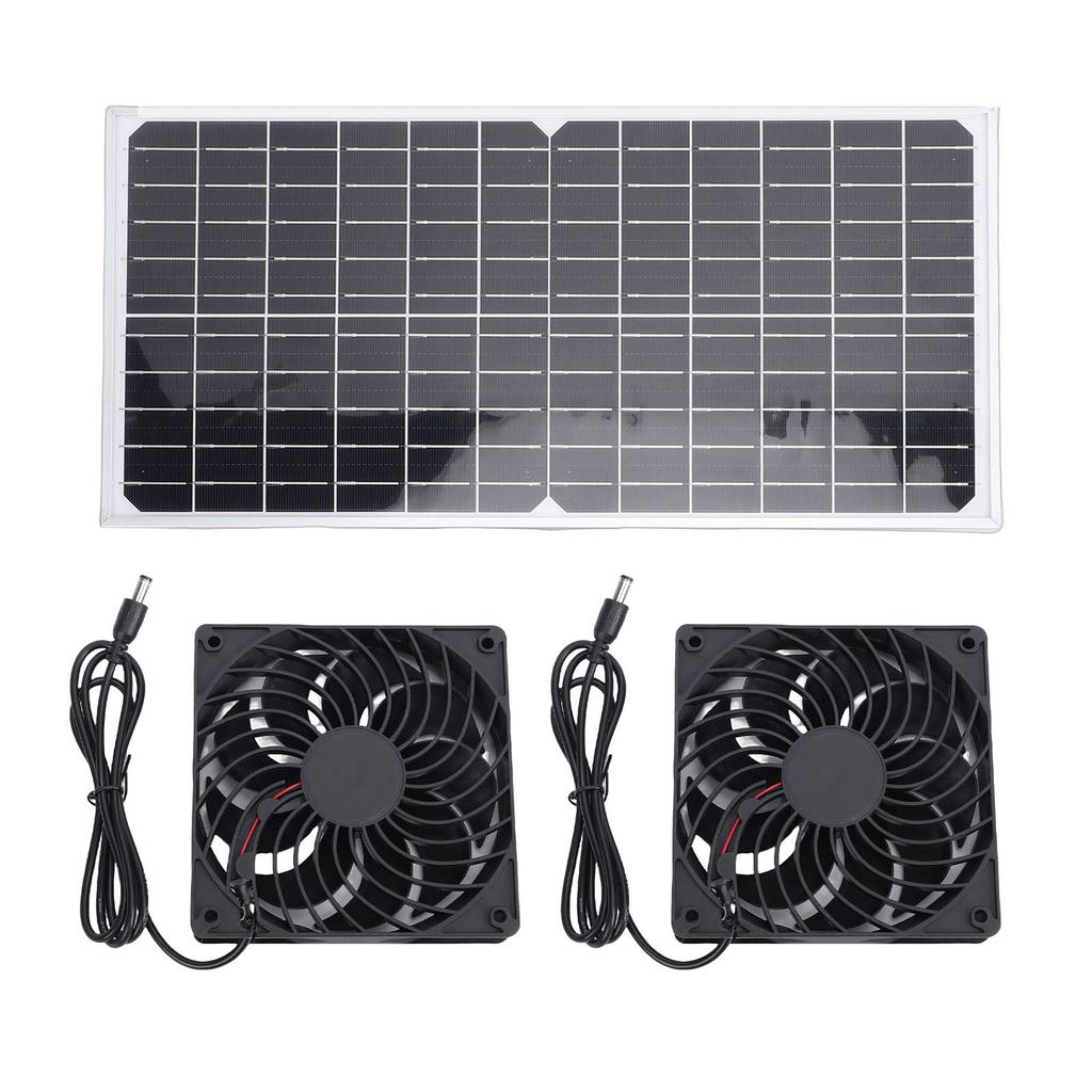 Solar Powered Fan Kit 16W Monocrystalline Solar Panel Dual Exhaust Fans Kit with Protective Net for Pet House Chicken