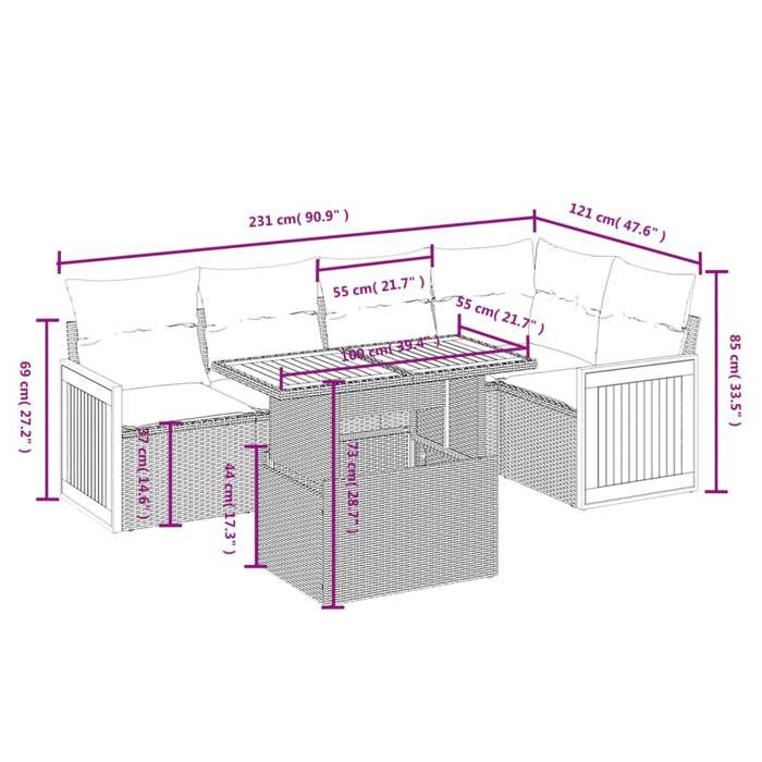VidaXL Salon de Jardin avec Coussins 6 pcs, Canapés de Terrasse, Ensemble de Meubles de Patio, Mobilier d'Extérieur, Beige 3273951