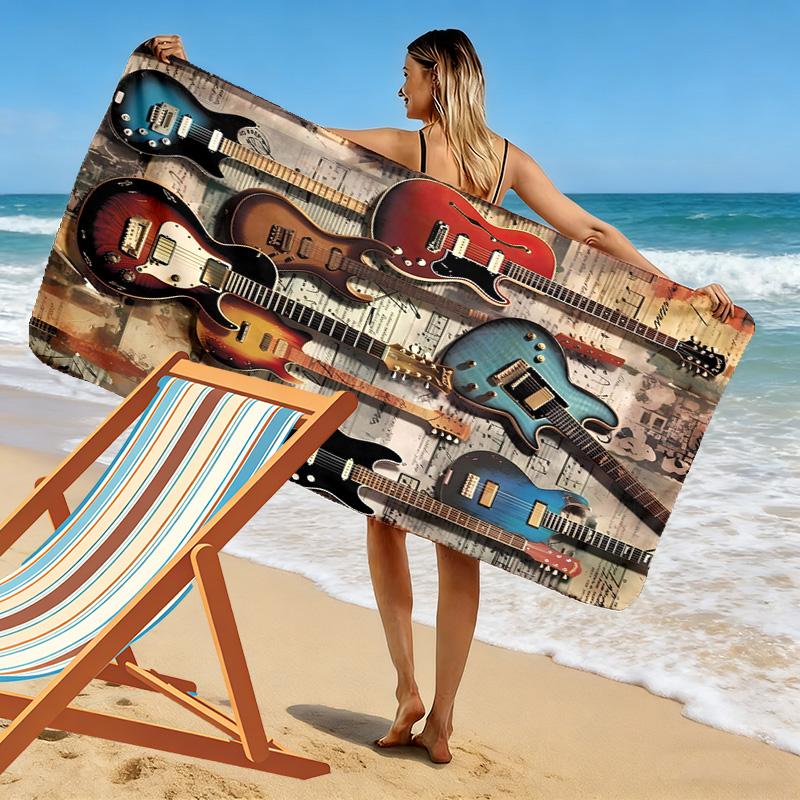 Fire Guitar Print Beach Towel, Large Soft Quick Dry Towel for Beach Camping Swimming