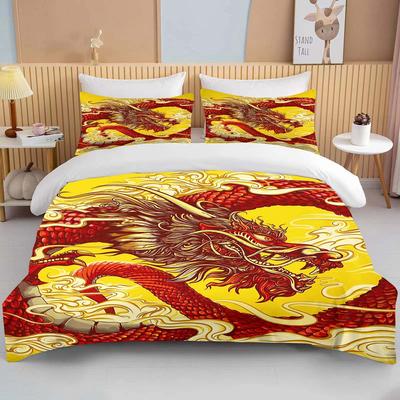 Comforter Chinese Dragon Bedding Set 3Pcs For Kids Red Dragon And White Cloud Print Comforter Mythology Microfiber