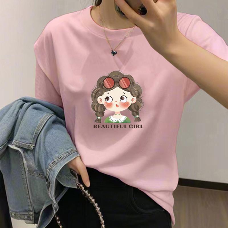 

2025 summer new short-sleeved crew neck pure cotton white shoulder t-shirt women s loose European top t-shirt ins tide 3XL