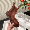 Krazing Pot Cow Leather Autumn Winter Shoes Round Toe Med Heels Slip On Concise Style Women Ankle Boots