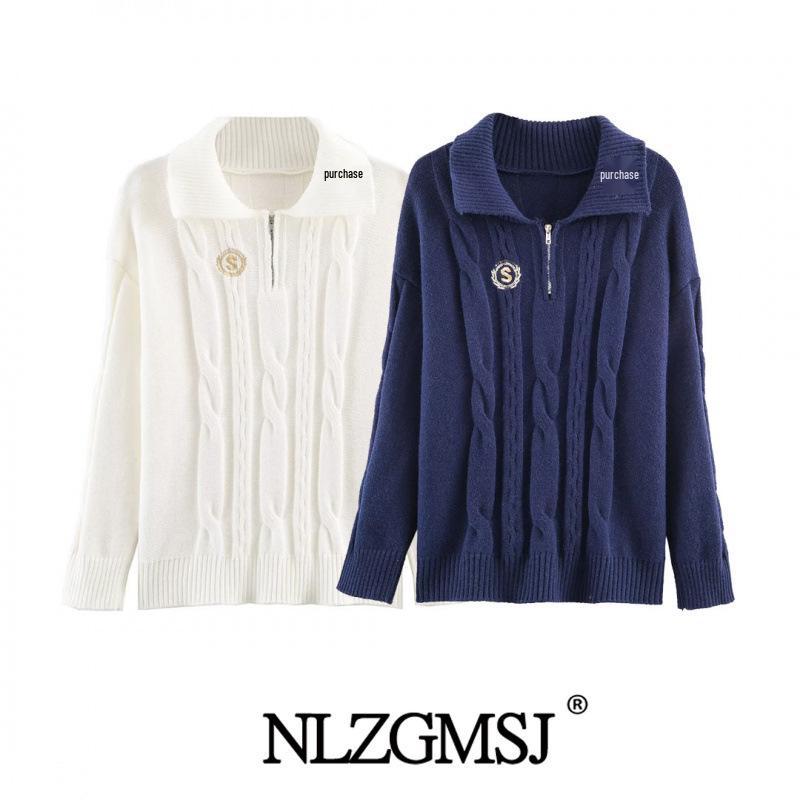 

European & American Style 2015 Winter Embroidered Half-Zip Knit POLO Shirt Medium синий