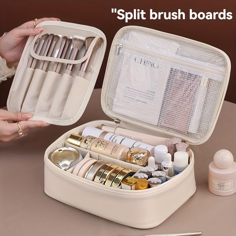 Multi-layer Large-capacity Removable Cosmetic Bag, Imitation Synthetic Synthetic Leather Travel Cosmetic Storage Box, with Brush Storage