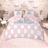 Homewish Monogrammed Duvet Cover Set for Kids, Pink Buffalo Plaid Bedding Set, Pink Reversible Quilt Cover Set