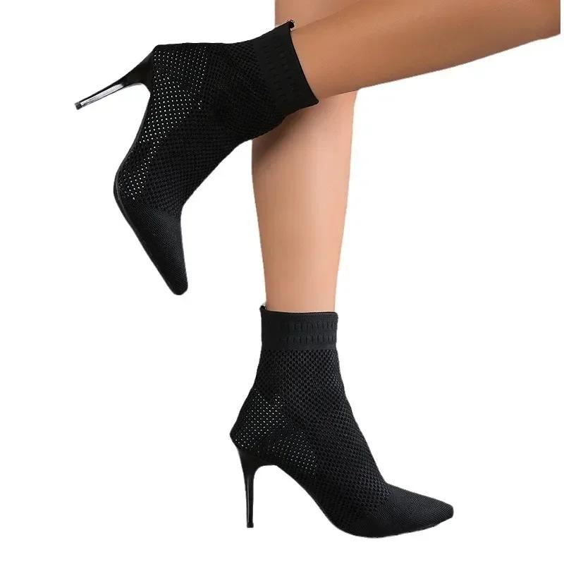 Pointed Toe High Heels Shoes for Women Sexy Ankle Chelsea Boots Winter Knitting Sock Botas  New Designer Femme Pumps Zapatos