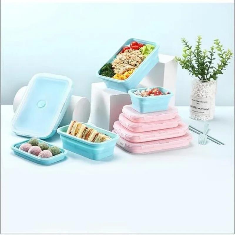 Multifunctional Bento Box Silicone Collapsible Lunch Box Food Storage Container   Microwavable Portable Picnic Camping Outdoor