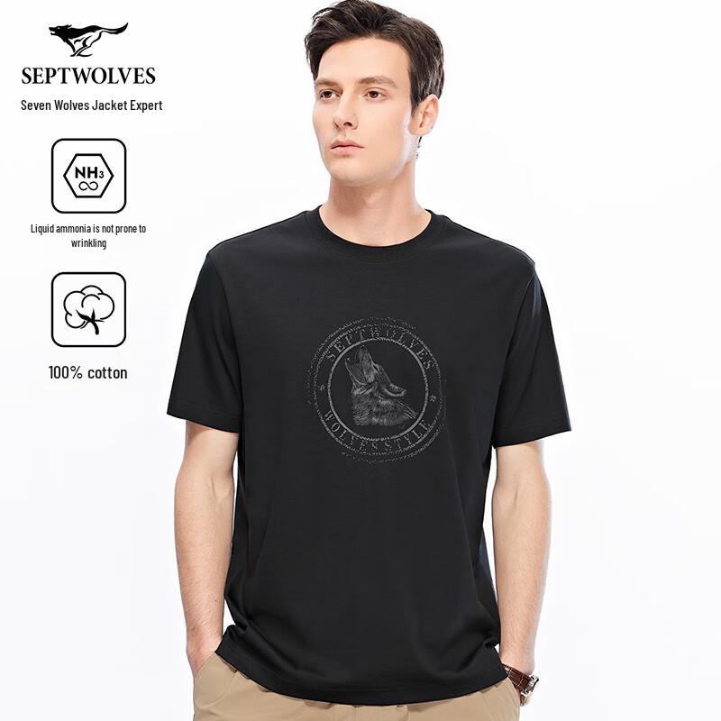 SEPTWOLVES T-shirt da uomo a maniche corte in puro cotone