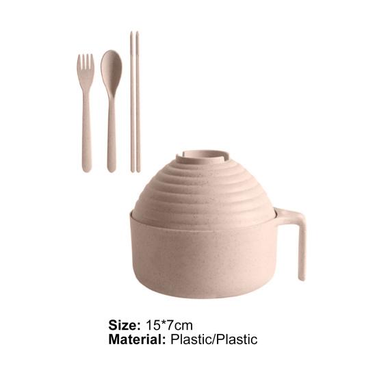 1 Set Multi-use Noodle Bowl Food Grade Heat-resistant with Lid And Tableware Kitchen Student Dormitory Use
