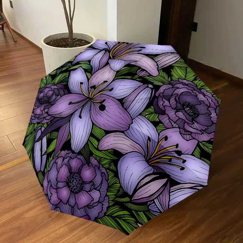 1PC flowers wreathAutomatic Open/Close Umbrella with Windproof, 8-Rib Sturdy Canopy, Durable Ribs, Fashionable Design, Outdoor Accessory, Fun Prin, Ho