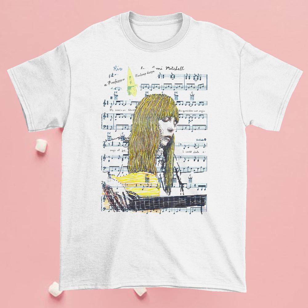 

Joni Mitchell With Guitar Music White T-Shirt Cotton S-5XL Unisex T-Shirt XXXXL