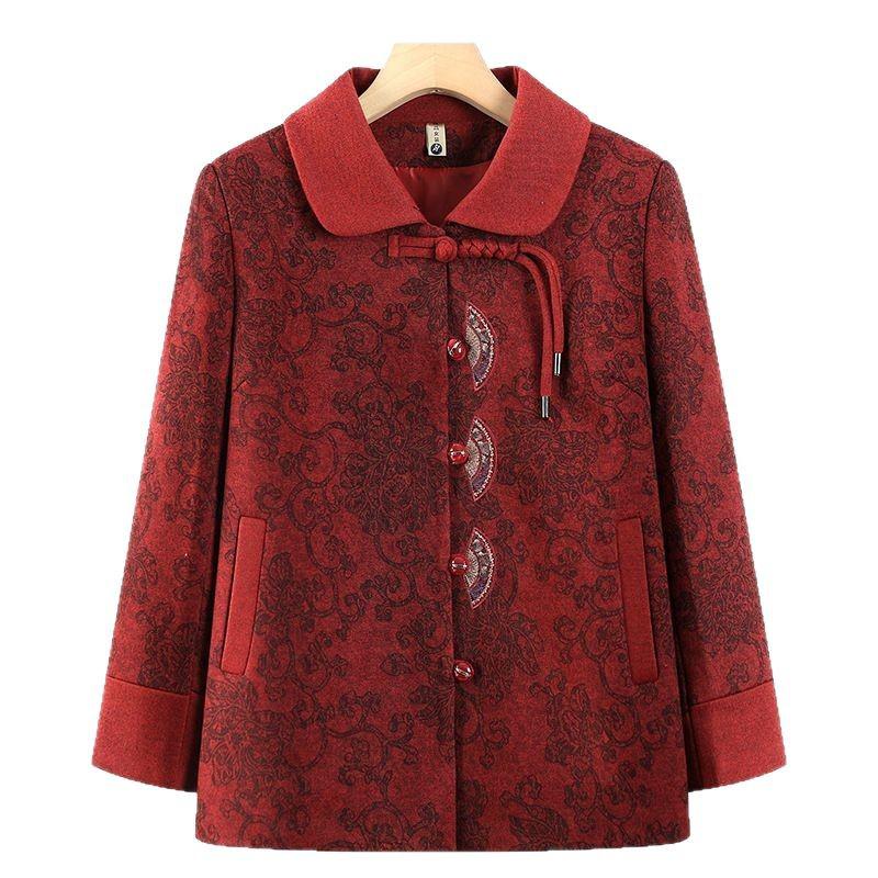 Chinese Style Spring/Autumn Lapel Jacket for Middle-Aged Women (Sizes 60-70)