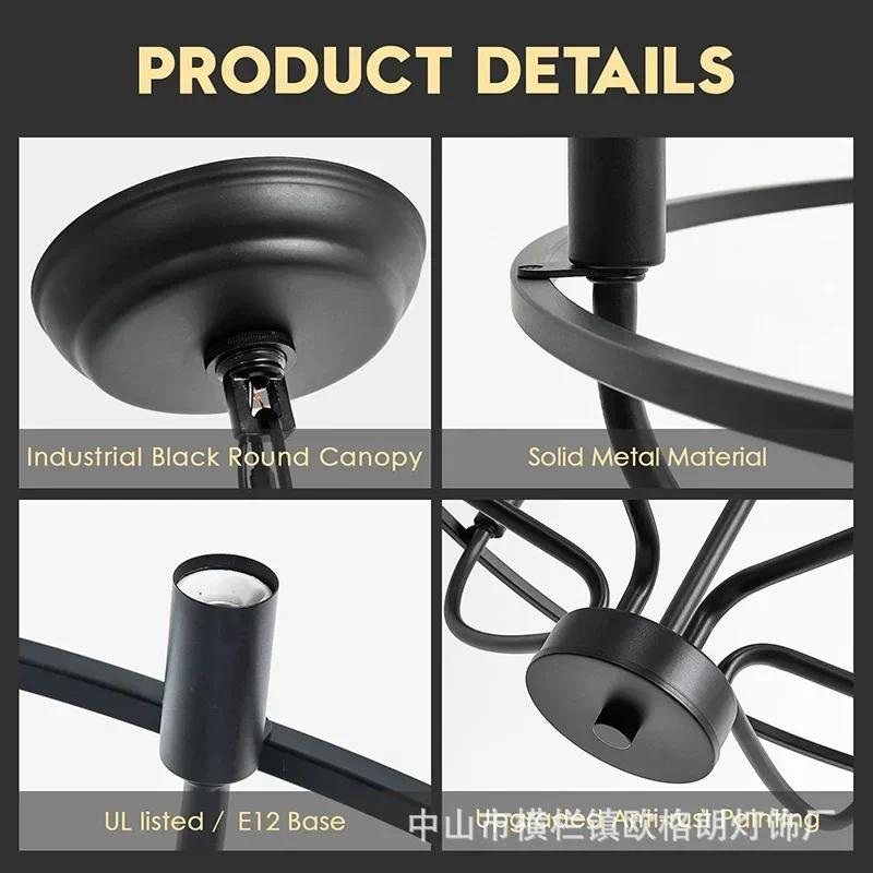 Living Room Iron Retro LED Ceiling Chandelier Pendant lamp Modern Dining Room Industry Decor Light Ring ight Home DecorFixtures