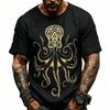 Camiseta de Manga Corta para Hombre de Mezcla de Lino Color Beige con Estampado de Pulpo