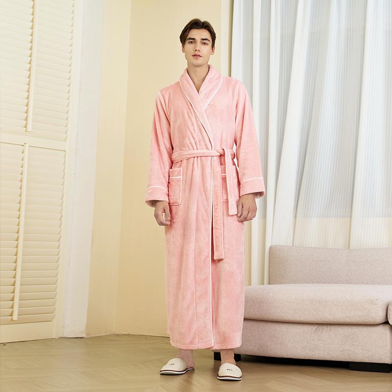 Herr- och dambadrock i plusstorlek, tjock flanellbadrock med enkel kant