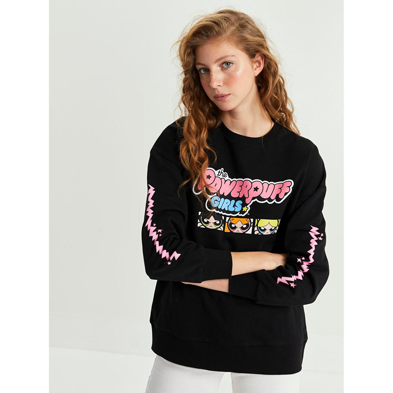 

XSIDE Crew Neck Powerpuff Girls Печатная женская толстовка с длинным рукавом черного цвета