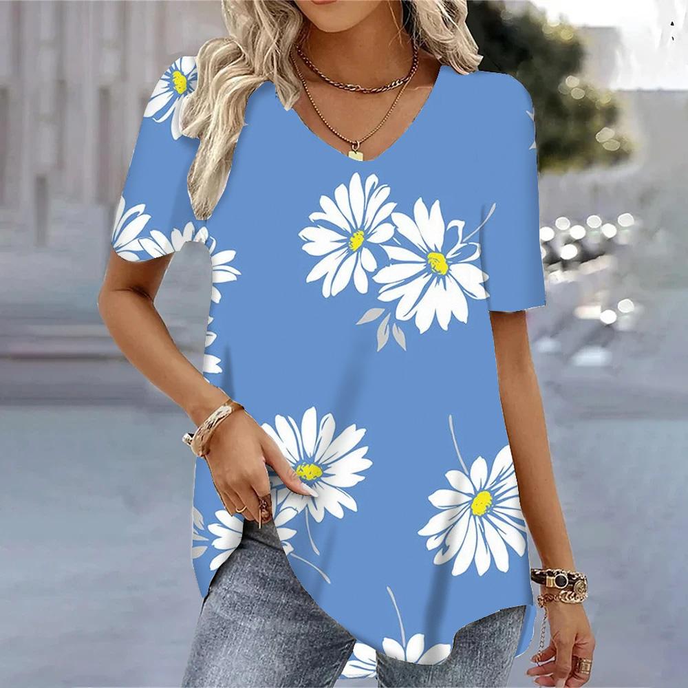 

Модные женские блузки с V-образным вырезом и короткими рукавами с 3D-принтом в виде листьев растений, графические женские футболки 5XL