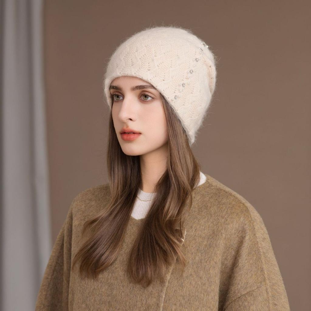Autumn and Winter New Bald Hat Retro Wool Hat Warm Ear Protector Stack Hat Cold Hat Woman