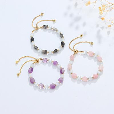 Natural Crystal Bracelet Transfer Amethyst Powder Crystal Black Hair Crystal Bracelet Freshwater Pearl Bracelet